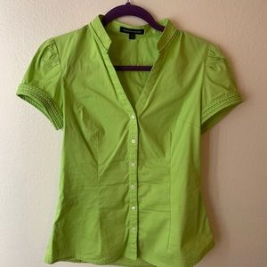 Express lime button down short sleeve blouse